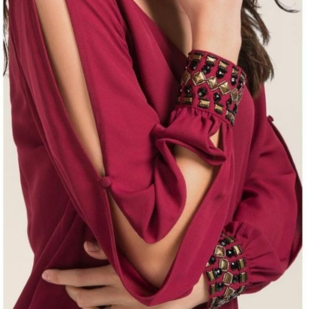 Francesca's Braelyn Cold Shoulder Top with Beaded Cuffs